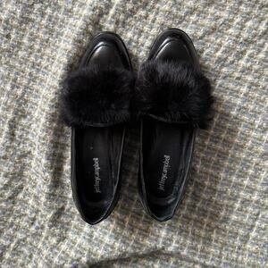 Black Jeffrey Campbell Faux Fur and Leather Loafers Size 8 Chic